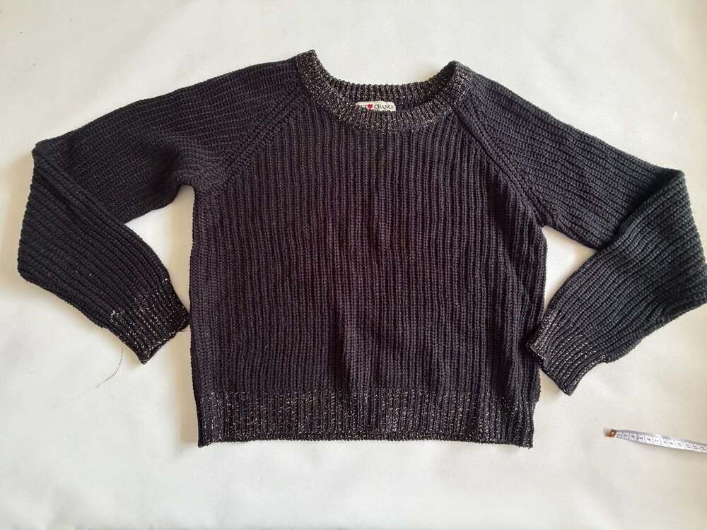 Love Change Italy Black Gold Metallic Knit Sweater XL Long Sleeve Mock Neck
